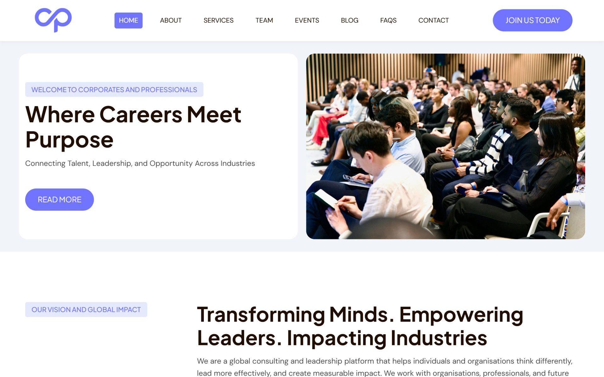 Corporates & Professionals company website homepage